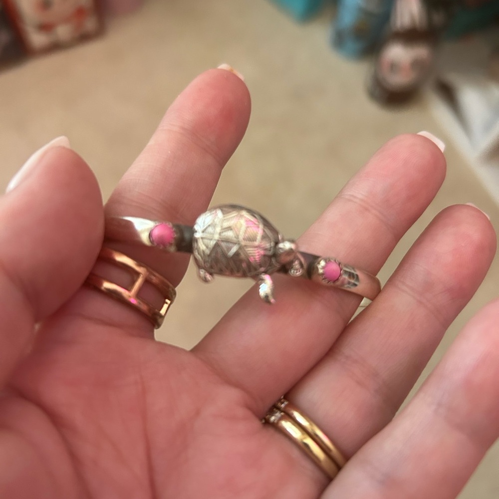Sterling Silver and Cotton Candy Dahlia Turtle Bracelet
